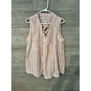 rachel zoe top 100% Linen Striped Tank‎ Top Size Large Red And White Striped